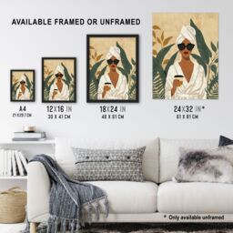 "Artery8 Wall Art Print Plant & Coffee Lover Self Care Spa Day Poster in Beige - Size: W12"" x H16""" - thumbnail 3