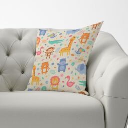Warren Reed - Designer Cute Pastel Jungle Animals Cushions in Yellow - Size: 60 cm x 60 cm - thumbnail 2