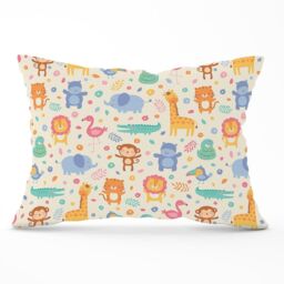 Warren Reed - Designer Cute Pastel Jungle Animals Cushions in Yellow - Size: 60 cm x 60 cm - thumbnail 1
