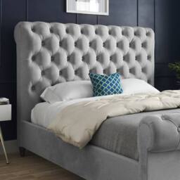 Casani Stourbridge Sleigh Upholstered Grey Soft Velvet Designer Bed Frame - Size: Super King - thumbnail 6