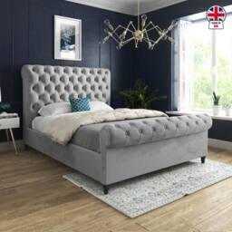 Casani Stourbridge Sleigh Upholstered Grey Soft Velvet Designer Bed Frame - Size: Super King - thumbnail 5