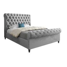 Casani Stourbridge Sleigh Upholstered Grey Soft Velvet Designer Bed Frame - Size: Super King - thumbnail 3