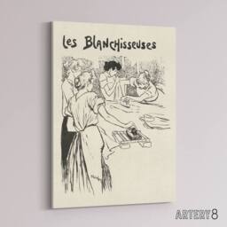 "Artery8 The Washerwomen Black White Illustration Steinlen Canvas Wall Art - Size: W18"" x H24""" - thumbnail 2