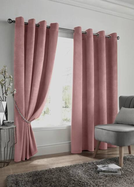Luxury Living Velvet Thermal Blackout Eyelet Curtains Ready Made Pair in Pink - Size: 117 cm width x 183 cm drop - image 1