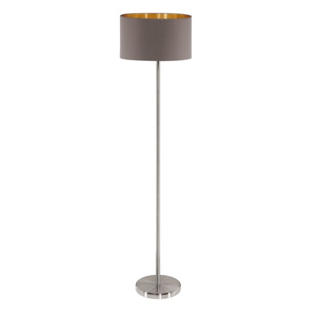 Loops Floor Lamp Light Satin Nickel Shade Cappuccino Gold Fabric Pedal Switch E27 in Metallics - image 1