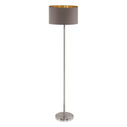 Loops Floor Lamp Light Satin Nickel Shade Cappuccino Gold Fabric Pedal Switch E27 in Metallics - thumbnail 1