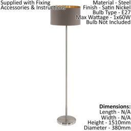 Loops Floor Lamp Light Satin Nickel Shade Cappuccino Gold Fabric Pedal Switch E27 in Metallics - thumbnail 2