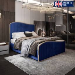 Casani Totternhoe Upholstered Soft Velvet Blue Metal Designer Bed Frame - Size: Single - thumbnail 5