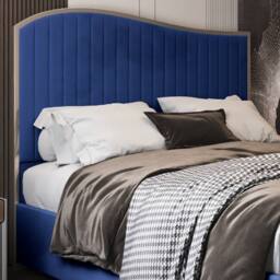 Casani Totternhoe Upholstered Soft Velvet Blue Metal Designer Bed Frame - Size: Single - thumbnail 6