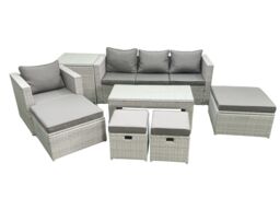 Fimous Rattan Garden Furniture Set Outdoor Lounger Sofa with Coffee Table 4 Footstools Side Table Light Grey Mixed 8 Seater - thumbnail 1