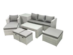 Fimous Rattan Garden Furniture Set Outdoor Lounger Sofa with Coffee Table 4 Footstools Side Table Light Grey Mixed 8 Seater - thumbnail 2