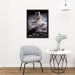 "Artery8 Wall Art Print NASA Apollo 11 Astronaut Aldrin Armstrong Moon Landing Large Framed Wall Décor Art in Black - Size: W18"" x H24""" - thumbnail 2