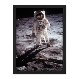 "Artery8 Wall Art Print NASA Apollo 11 Astronaut Aldrin Armstrong Moon Landing Large Framed Wall Décor Art in Black - Size: W18"" x H24""" - thumbnail 1