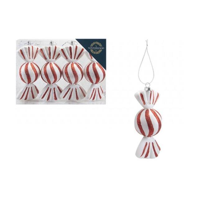 Garden Greatness Set Of 4 White Candy Sweet Stripe Baubles - Size: 1 Pack