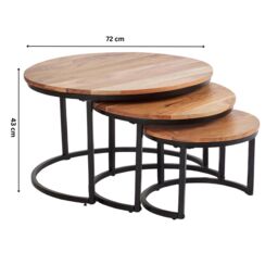 Home Source Nest 3 Tables Solid Acacia Wooden Top Home Compact Design Living Room in Light Brown - thumbnail 4