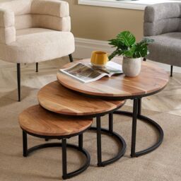 Home Source Nest 3 Tables Solid Acacia Wooden Top Home Compact Design Living Room in Light Brown - thumbnail 6