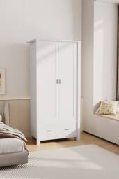 Living and Home Modern Double-Door Wardrobe with Drawer & Hanging Rail in White - thumbnail 3