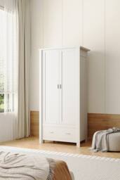 Living and Home Modern Double-Door Wardrobe with Drawer & Hanging Rail in White - thumbnail 1
