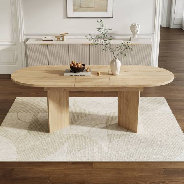 Matteo Oval Extendable Dining Table 4-6 Seater - Modern Oak Wood Grain Finish in Brown - image 1