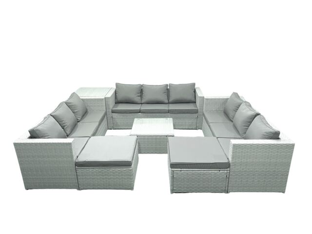 Fimous Rattan Garden Outdoor Furniture Set 11 Seater Rattan Garden Sofa Set with 2 Big Footstools Side Table Light Grey Mixed - image 1