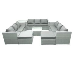Fimous Rattan Garden Outdoor Furniture Set 11 Seater Rattan Garden Sofa Set with 2 Big Footstools Side Table Light Grey Mixed - thumbnail 2