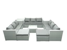 Fimous Rattan Garden Outdoor Furniture Set 11 Seater Rattan Garden Sofa Set with 2 Big Footstools Side Table Light Grey Mixed - thumbnail 1