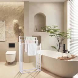 Nordara White-3 Tier Towel Rail Stand Rack Storage Bathroom in White - thumbnail 5