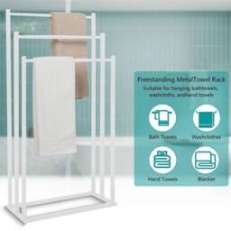 Nordara White-3 Tier Towel Rail Stand Rack Storage Bathroom in White - thumbnail 2
