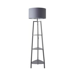 ValueLights Hiru Grey 3 Tier Shelf Floor Lamp with Grey & Chrome Shade & Bulb in Metallic Silver - thumbnail 6