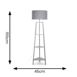 ValueLights Hiru Grey 3 Tier Shelf Floor Lamp with Grey & Chrome Shade & Bulb in Metallic Silver - thumbnail 8