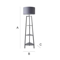 ValueLights Hiru Grey 3 Tier Shelf Floor Lamp with Grey & Chrome Shade & Bulb in Metallic Silver - thumbnail 7