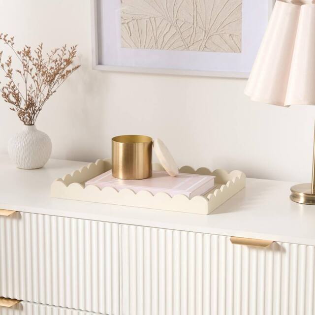OHS Scallop Edge Storage Tray Engineered Wood Decorative Organiser in Cream - image 1