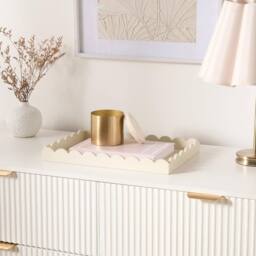 OHS Scallop Edge Storage Tray Engineered Wood Decorative Organiser in Cream