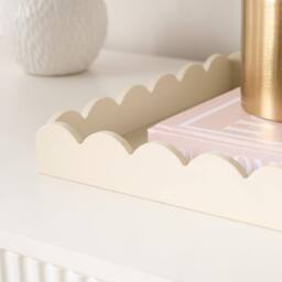 OHS Scallop Edge Storage Tray Engineered Wood Decorative Organiser in Cream - thumbnail 2