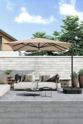 Garden Sanctuary Square Rotating Outdoor Cantilever Parasol with Plastic Base in Taupe