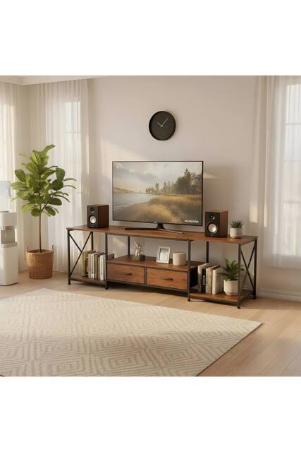 Living and Home TV Stand with Fabric Drawers in Brown - image 1