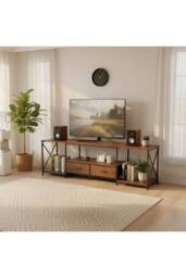 Living and Home TV Stand with Fabric Drawers in Brown