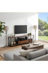 Living and Home TV Stand with Fabric Drawers in Brown - thumbnail 2