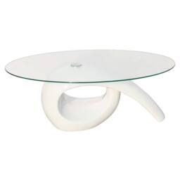 Berkfield Home Coffee Table with Oval Glass Top High Gloss White - thumbnail 3