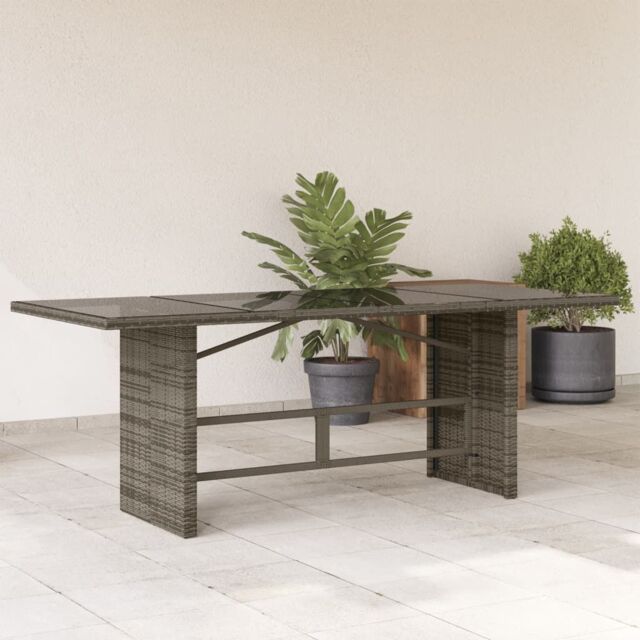 Berkfield Home Garden Table with Glass Top Grey 190x80x74 cm Poly Rattan - Size: 190 x 80 x 74 cm - image 1