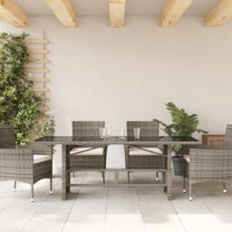 Berkfield Home Garden Table with Glass Top Grey 190x80x74 cm Poly Rattan - Size: 190 x 80 x 74 cm - thumbnail 3