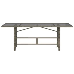 Berkfield Home Garden Table with Glass Top Grey 190x80x74 cm Poly Rattan - Size: 190 x 80 x 74 cm - thumbnail 6