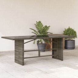 Berkfield Home Garden Table with Glass Top Grey 190x80x74 cm Poly Rattan - Size: 190 x 80 x 74 cm - thumbnail 1