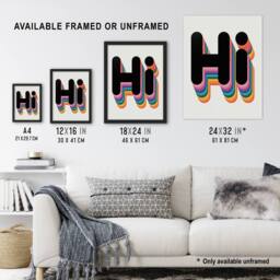 "Artery8 Hi Bold Retro Rainbow Font Colourful Typography Wall Art Print - Size: W12"" x H16""" - thumbnail 3