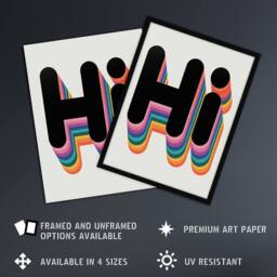 "Artery8 Hi Bold Retro Rainbow Font Colourful Typography Wall Art Print - Size: W12"" x H16""" - thumbnail 2