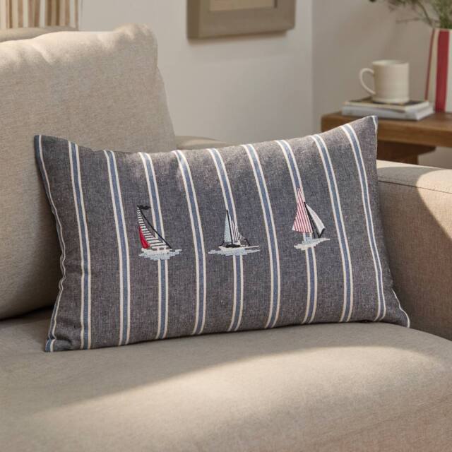 Wylder Abersoch Regatta 100% Cotton Cushion in Dark Grey - Size: 30 cm x 50 cm - image 1