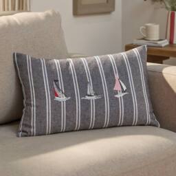 Wylder Abersoch Regatta 100% Cotton Cushion in Dark Grey - Size: 30 cm x 50 cm