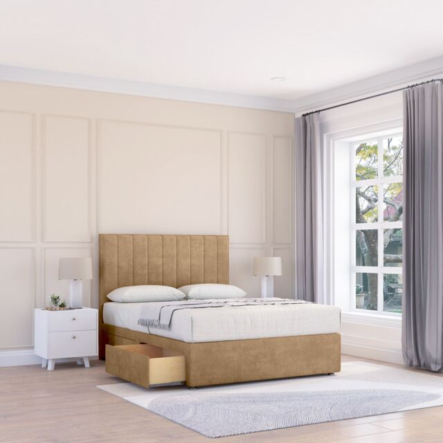 "Sloomy Kansas Dumfries Bed Set With 4 Drawers, Mattress & 26"" Headboard in Light Beige - Size: King" - image 1