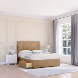 "Sloomy Kansas Dumfries Bed Set With 4 Drawers, Mattress & 26"" Headboard in Light Beige - Size: King" - thumbnail 1