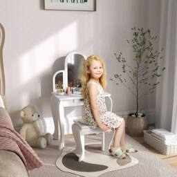 HOMCOM Girl's Kids Dressing Table Set Kids Vanity Set w/ Drawer, Mirror - White - thumbnail 1
